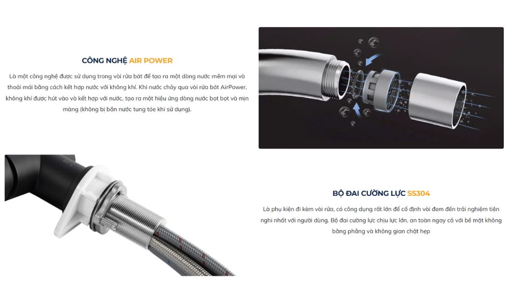 Đặc điểm nổi bật vòi bếp nóng lạnh dây rút RAIN Kluger KLF0018B / KLF0018S