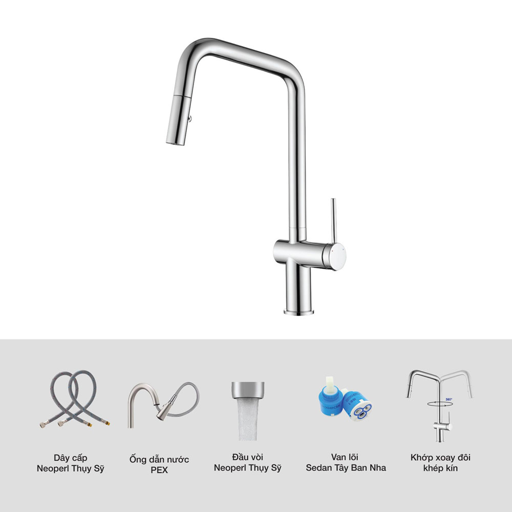 Vòi chậu bếp nóng lạnh dây rút STRONG KLUGER KLF0019C KLF0019C - 3