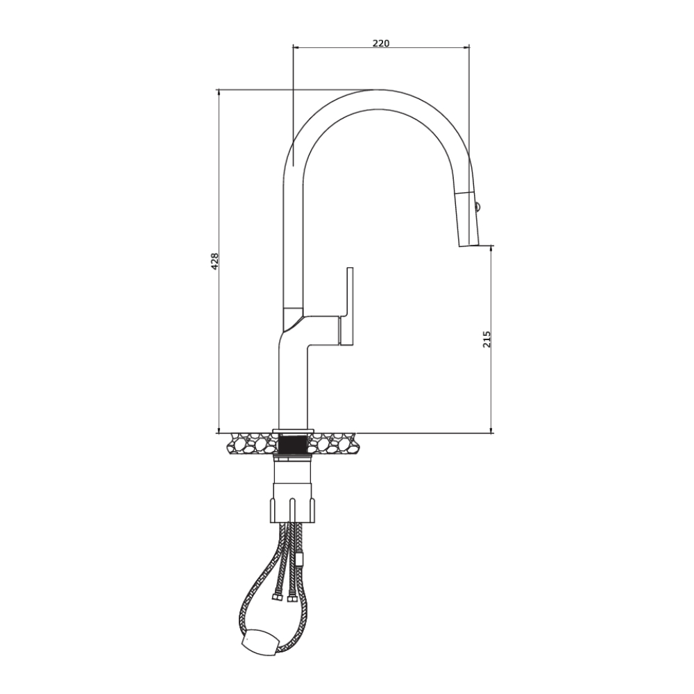 Bản vẽ kỹ thuật của vòi chậu bếp nóng lạnh dây rút SMOOTH KLF0020S