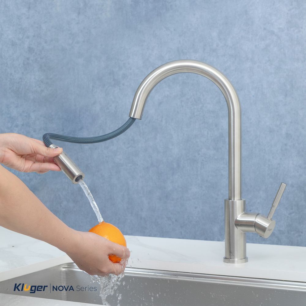 Vòi chậu bếp KLUGER KLF0031S / KLF0031SC nóng lạnh dây rút NOVA