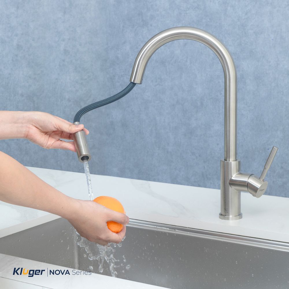 Vòi chậu bếp KLUGER KLF0031S / KLF0031SC nóng lạnh dây rút NOVA