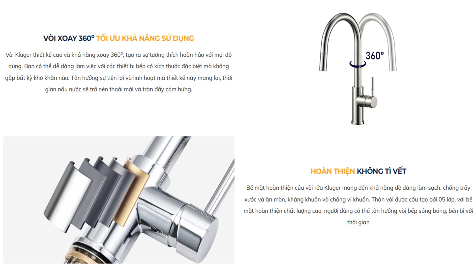 Vòi chậu bếp KLUGER KLF0031S / KLF0031SC nóng lạnh dây rút NOVA