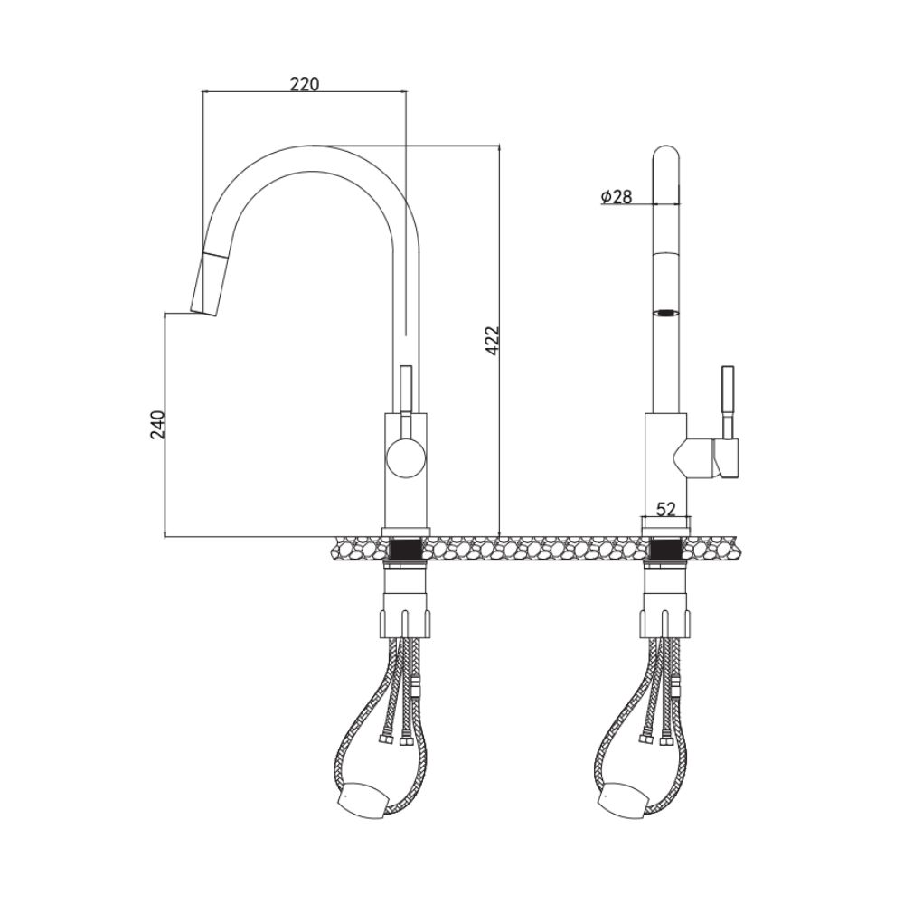 Vòi chậu bếp KLUGER KLF0031S / KLF0031SC nóng lạnh dây rút NOVA