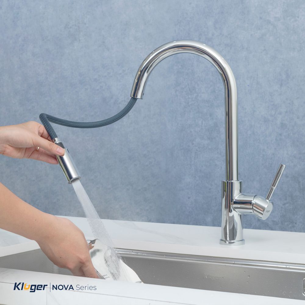 Vòi chậu bếp KLUGER KLF0031S / KLF0031SC nóng lạnh dây rút NOVA