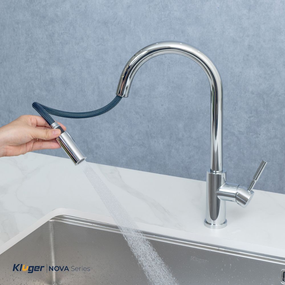 Vòi chậu bếp KLUGER KLF0031S / KLF0031SC nóng lạnh dây rút NOVA