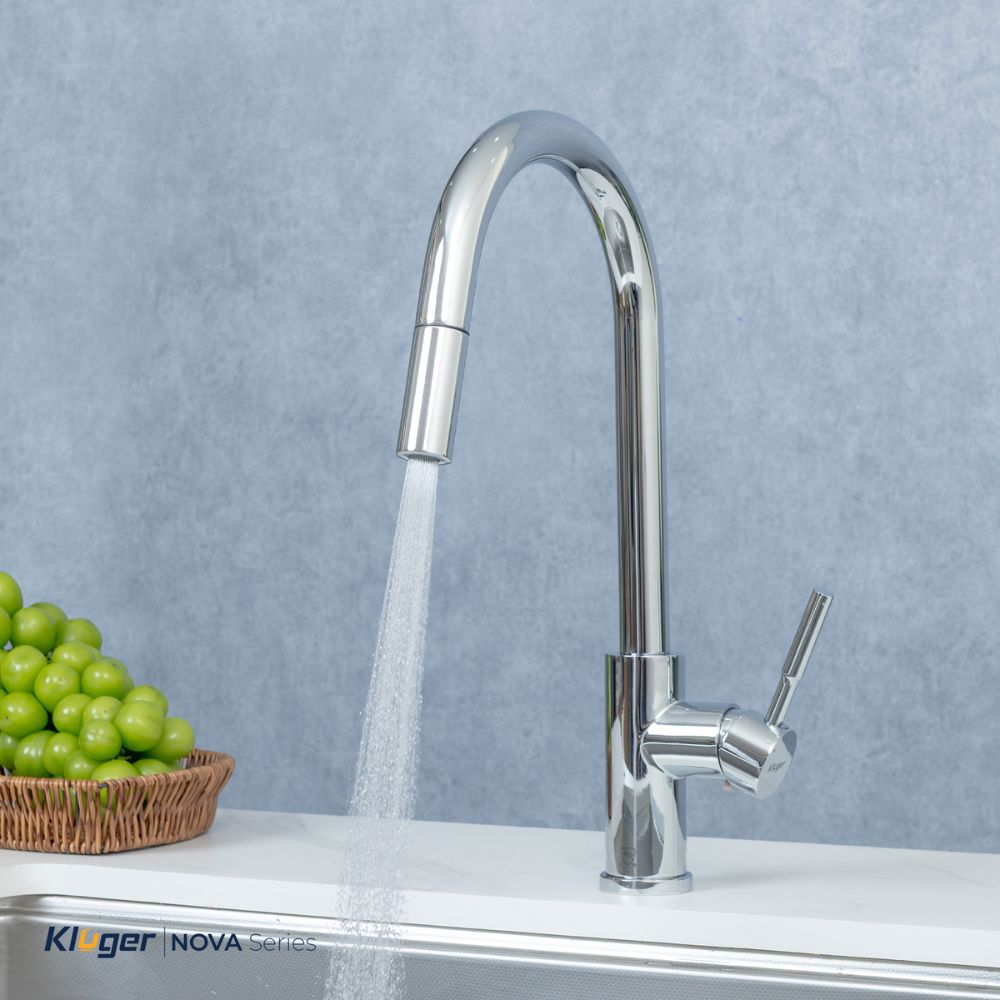 Vòi chậu bếp KLUGER KLF0031S / KLF0031SC nóng lạnh dây rút NOVA