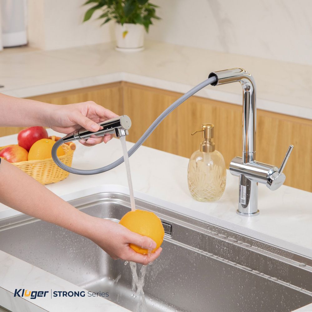 Vòi chậu bếp nóng lạnh dây rút STRONG KLUGER KLF0034C