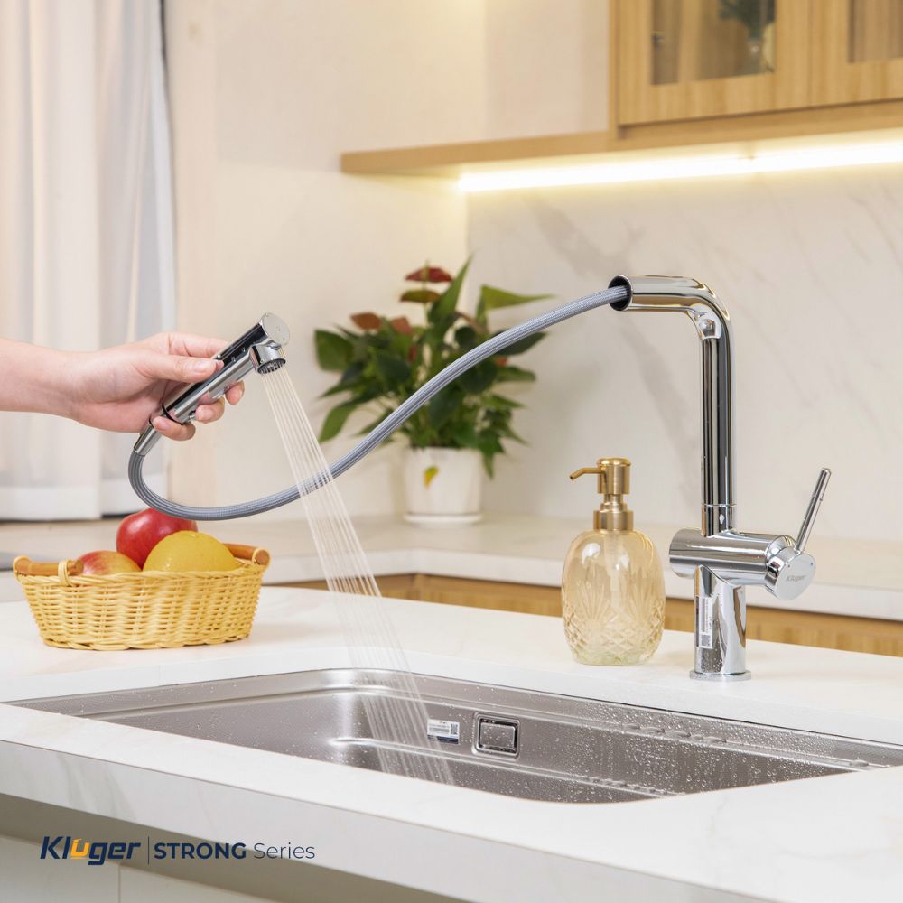 Vòi chậu bếp nóng lạnh dây rút STRONG KLUGER KLF0034C