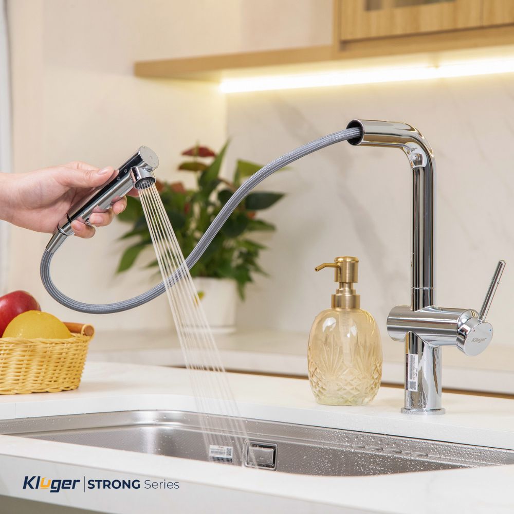 Vòi chậu bếp nóng lạnh dây rút STRONG KLUGER KLF0034C
