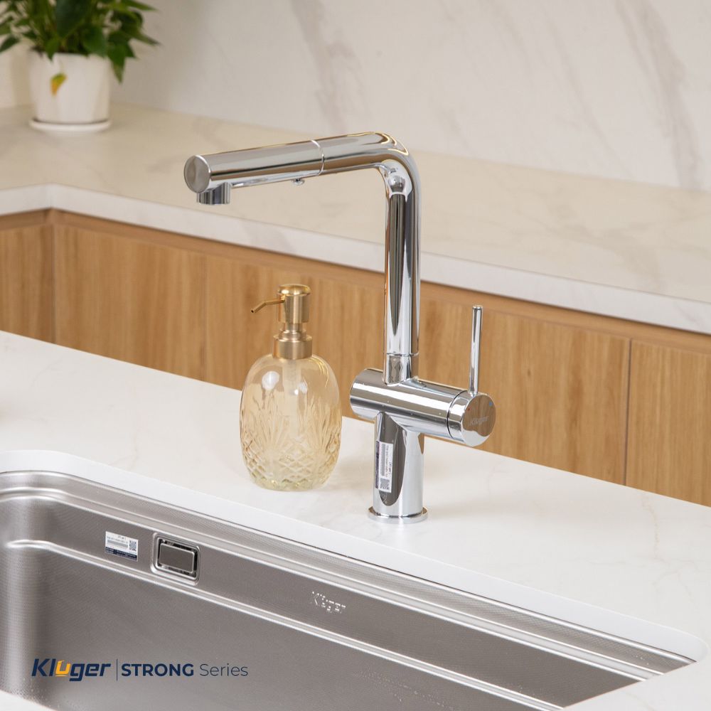 Vòi chậu bếp nóng lạnh dây rút STRONG KLUGER KLF0034C