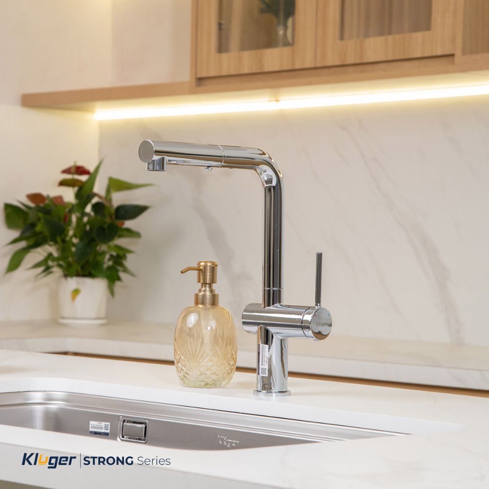 Vòi chậu bếp nóng lạnh dây rút STRONG KLUGER KLF0034C