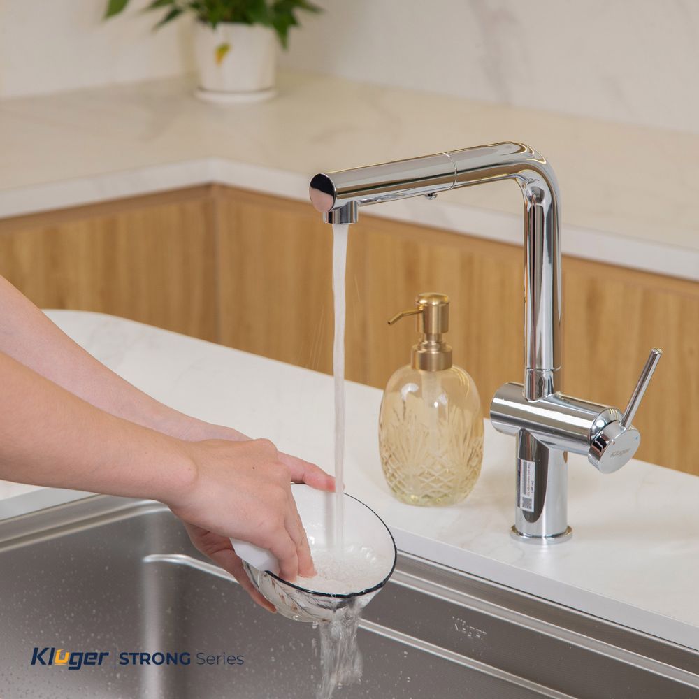 Vòi chậu bếp nóng lạnh dây rút STRONG KLUGER KLF0034C