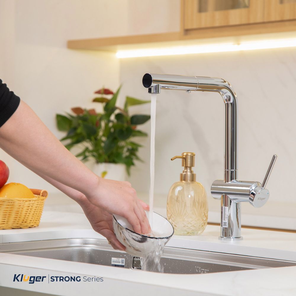 Vòi chậu bếp nóng lạnh dây rút STRONG KLUGER KLF0034C