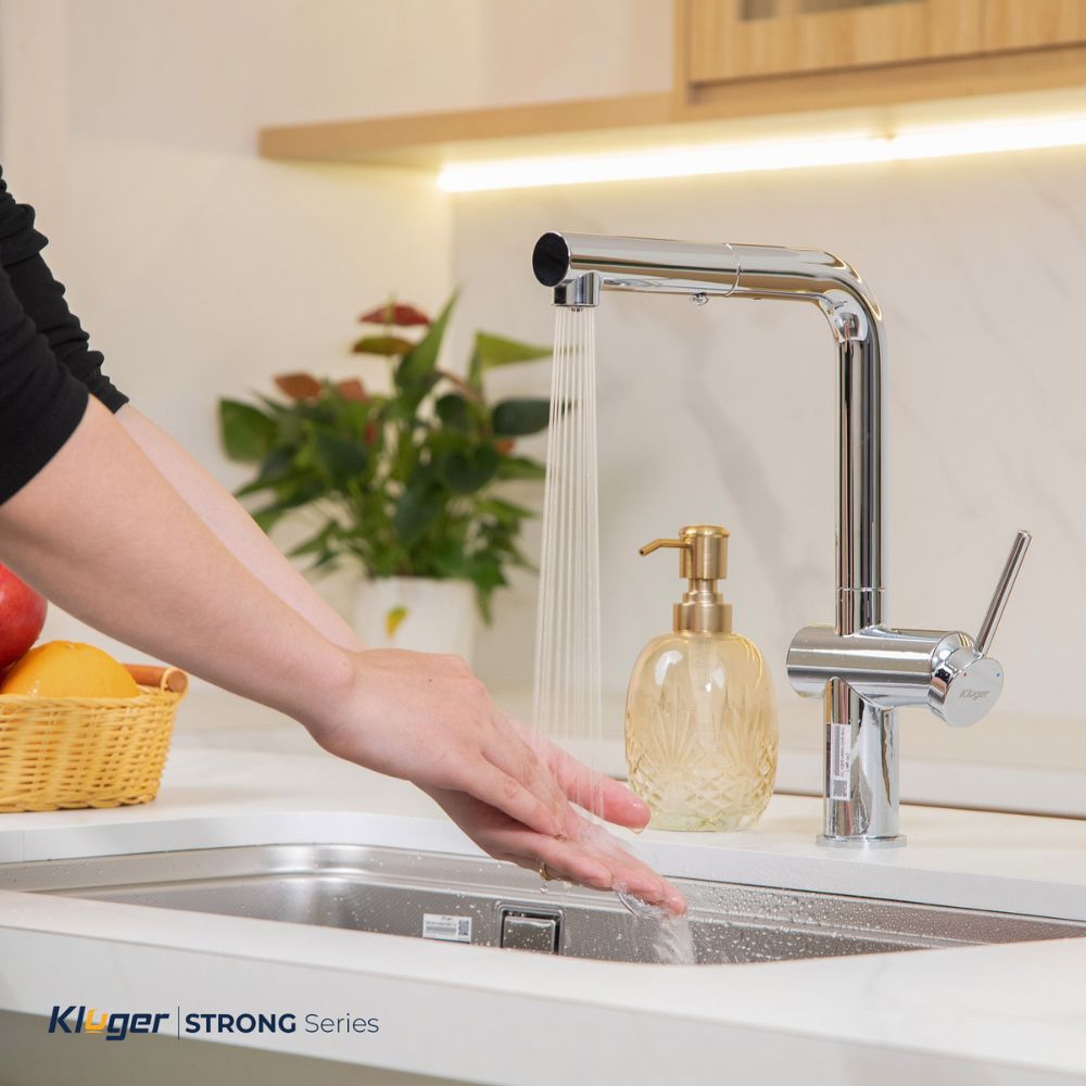 Vòi chậu bếp nóng lạnh dây rút STRONG KLUGER KLF0034C