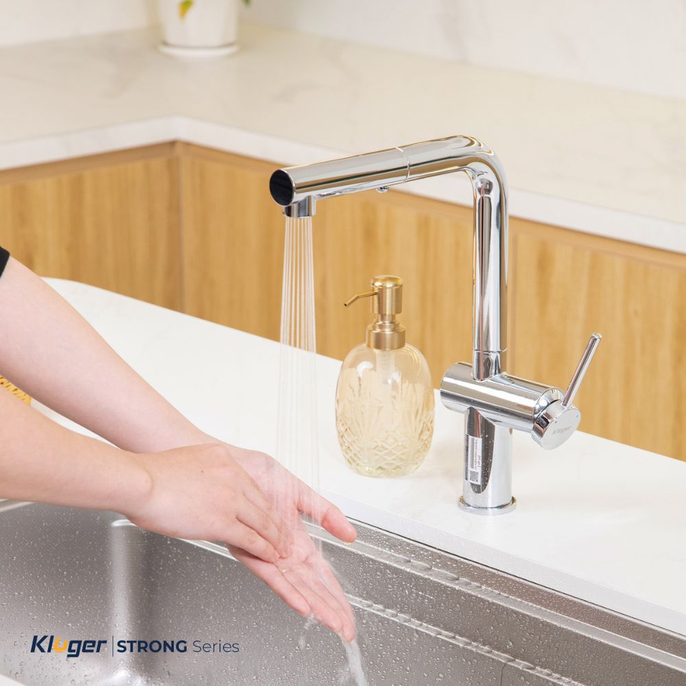 Vòi chậu bếp nóng lạnh dây rút STRONG KLUGER KLF0034C