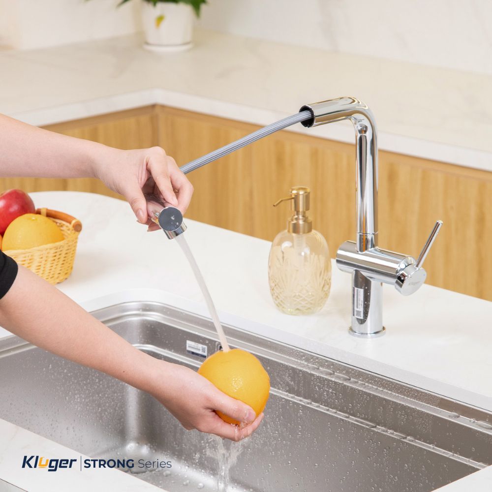 Vòi chậu bếp nóng lạnh dây rút STRONG KLUGER KLF0034C