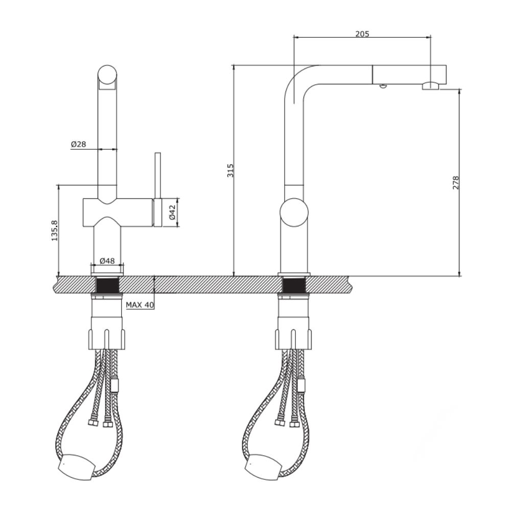 Vòi chậu bếp nóng lạnh dây rút STRONG KLUGER KLF0034C