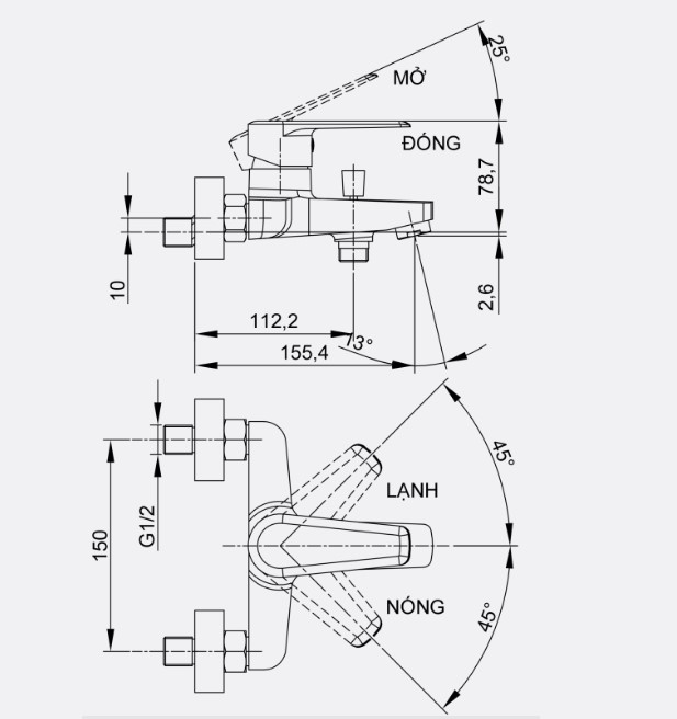 Bộ sen tắm nóng lạnh Luxta L2223SN+T21