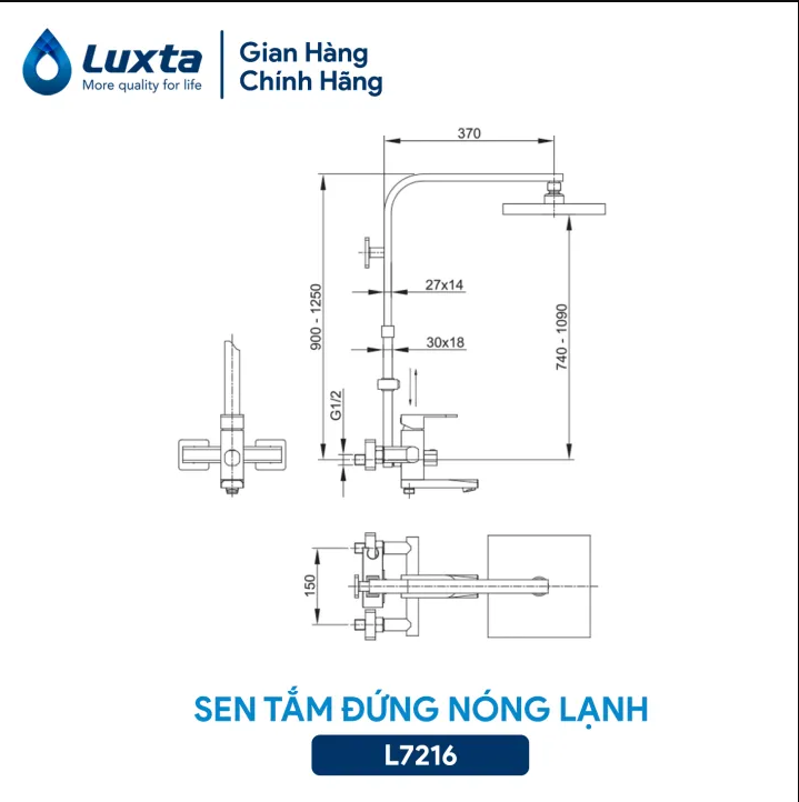 Bộ sen cây tắm đứng nóng lạnh Luxta L7216
