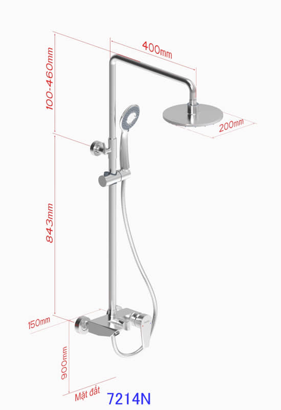 Bản vẽ kỹ thuật vòi sen cây tắm đứng LUXTA L7214N