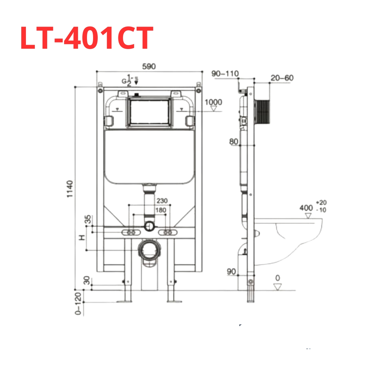 Két nước âm tường cho bồn cầu treo tường LUXTA LT-401CT