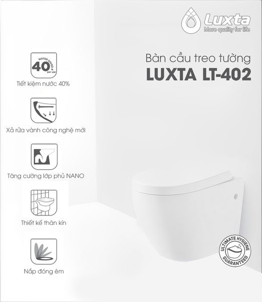 Bồn cầu treo tường LUXTA LT-402 nắp êm