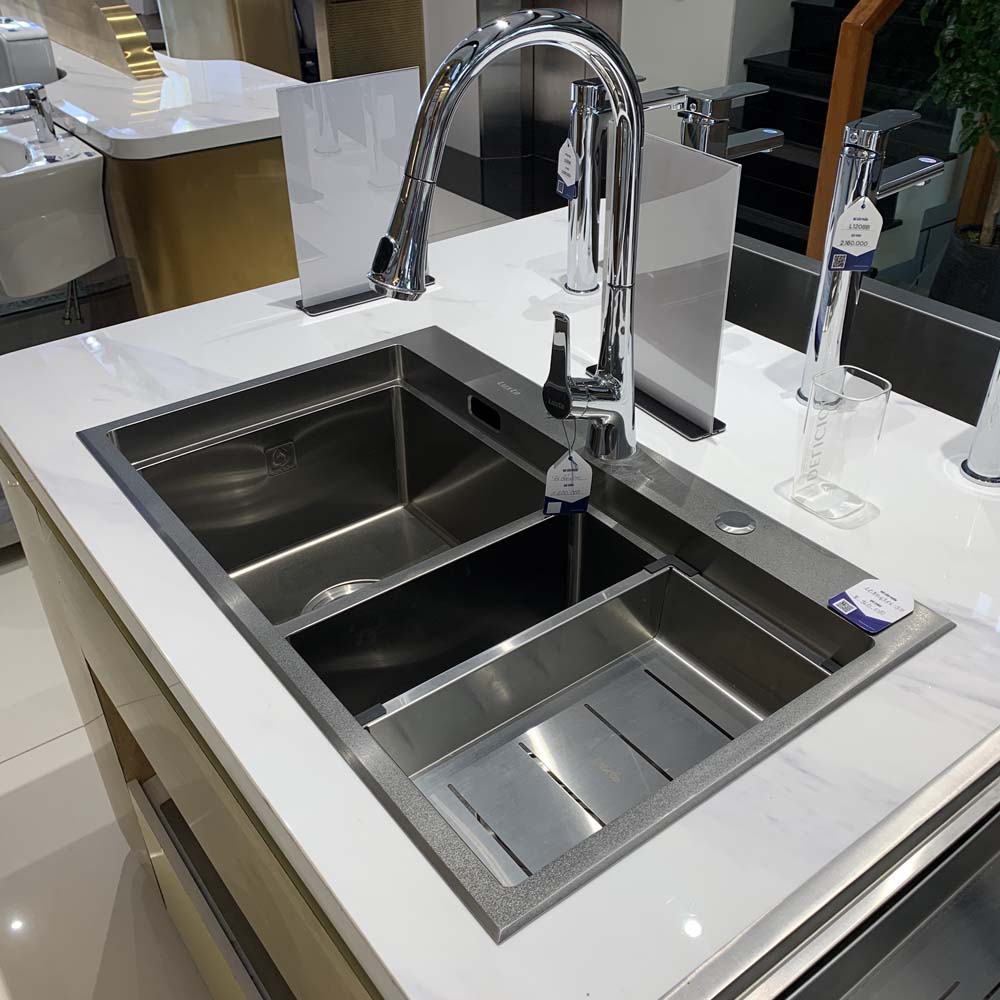 Chậu chén Inox 304 2 hộc 80x49cm Luxta LC8049N-5.0