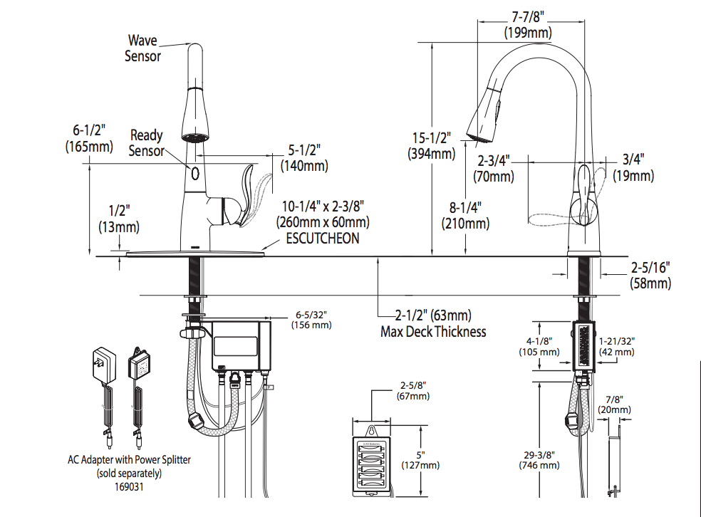 Bản vẽ kỹ thuật vòi bếp cảm ứng MOEN 7594EC (7594ESRS)