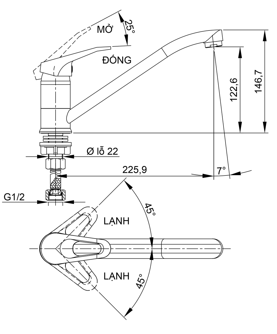 Bản vẽ kỹ thuật vòi rửa chén Luxta L3103