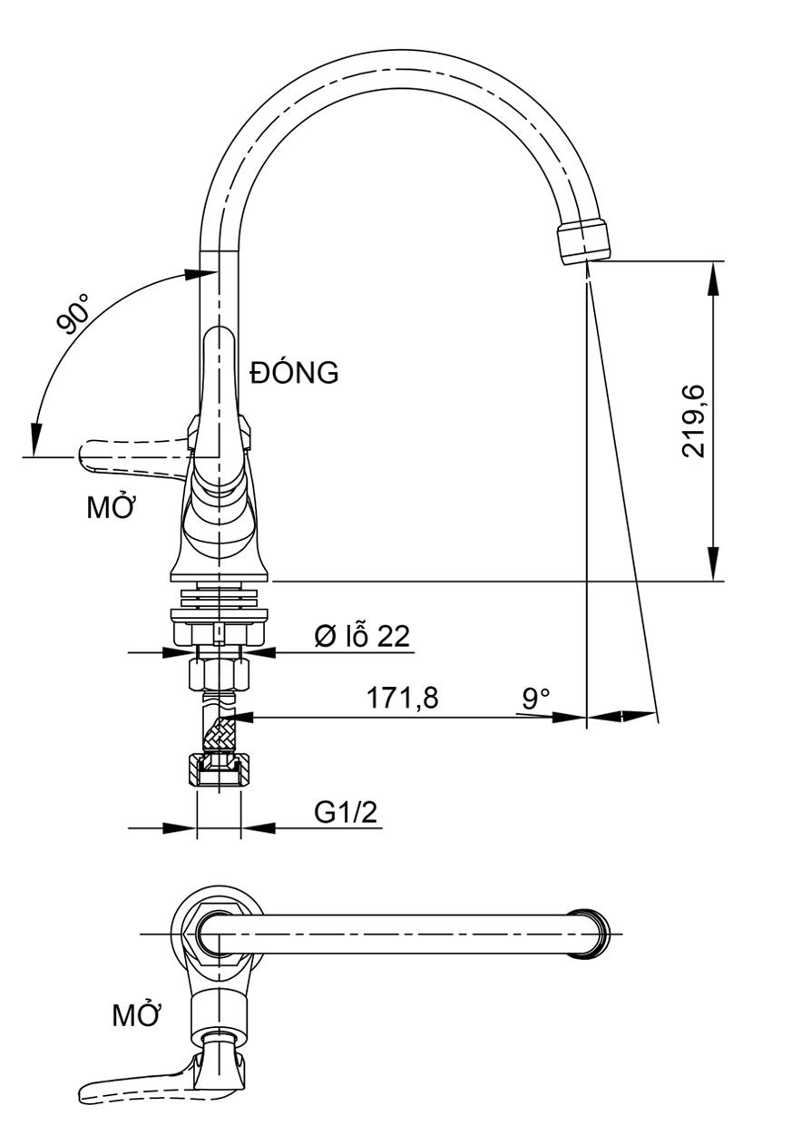 Vòi bếp lạnh gắn tường Luxta L3106T3