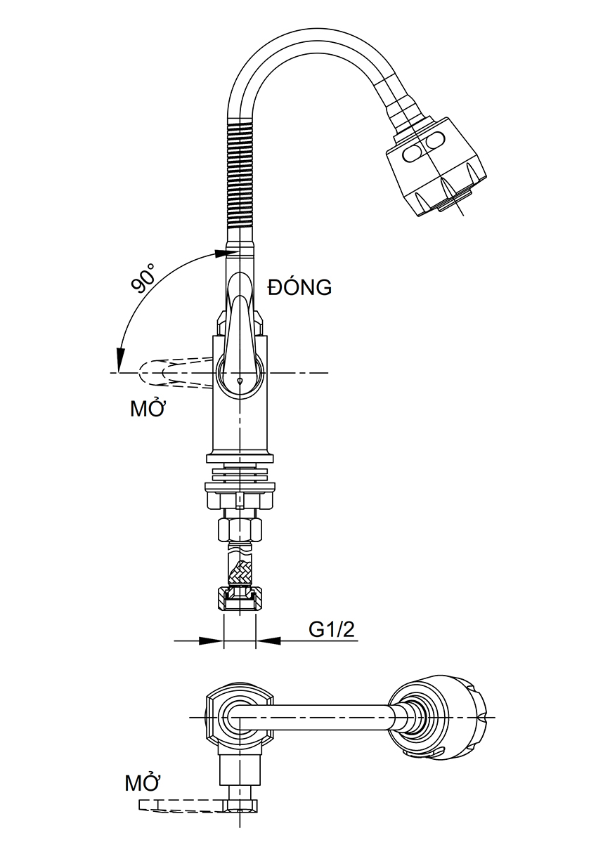 Bản vẽ kỹ thuật vòi chén lạnh Luxta L3114BT3