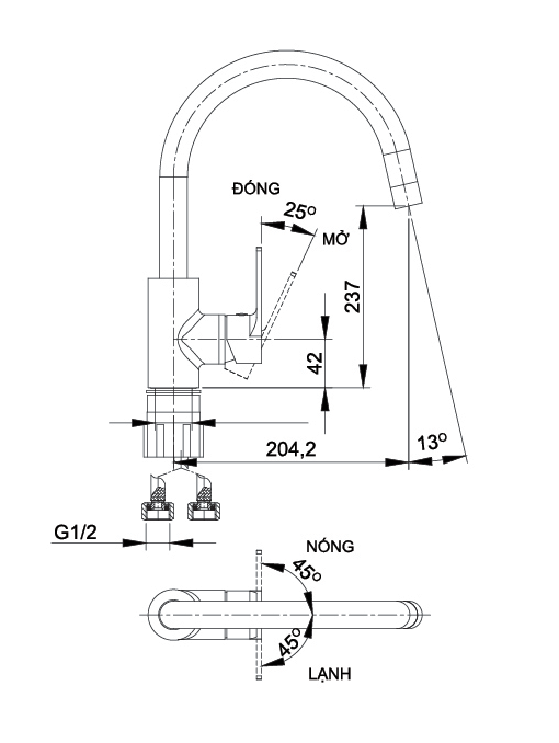 Vòi bếp nóng lạnh Luxta L3206N