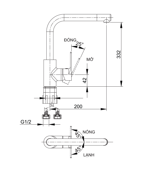Vòi bếp nóng lạnh Luxta L3206NX