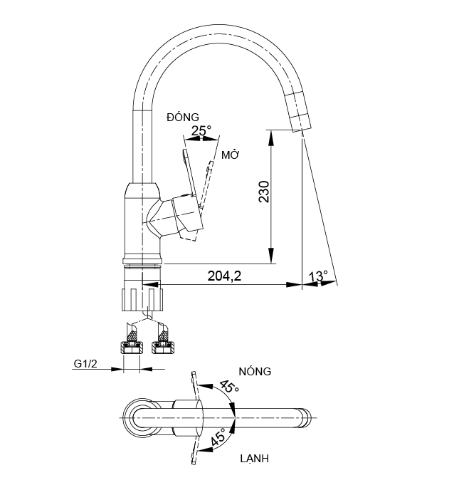 Vòi bếp nóng lạnh Luxta L3222C
