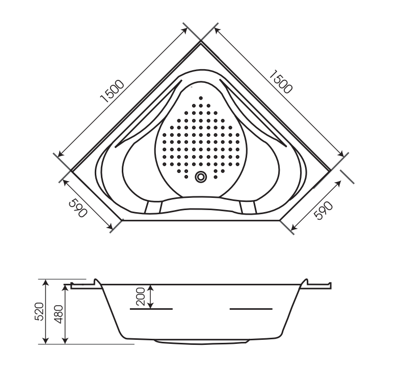 Bồn tắm nằm lục giác MANHATTAN MS-8879A