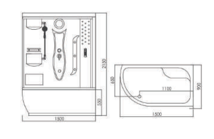 Phòng tắm massage xông hơi đặt góc phải MANHATTAN M8816