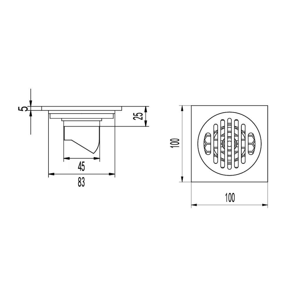 Phễu thoát sàn 10x10cm MERDRAIN MD-S1003
