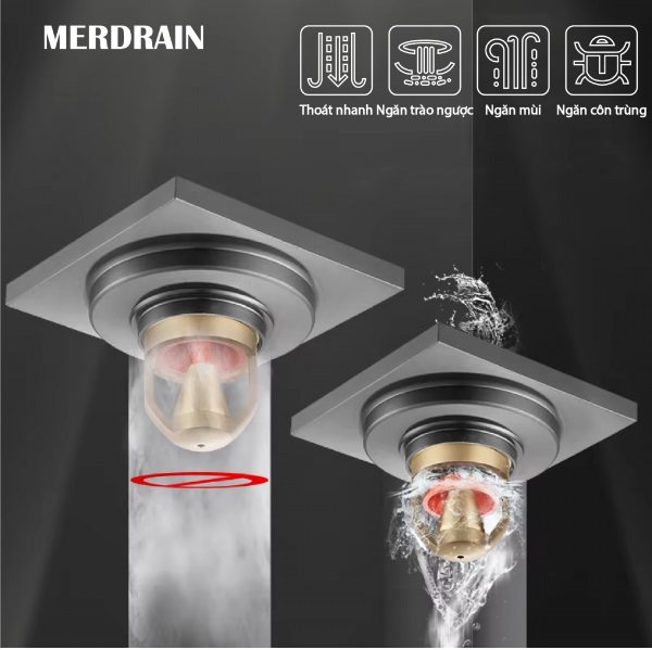 Phễu thoát sàn Merdrain với công nghệ van xả từ trường đặc biệt