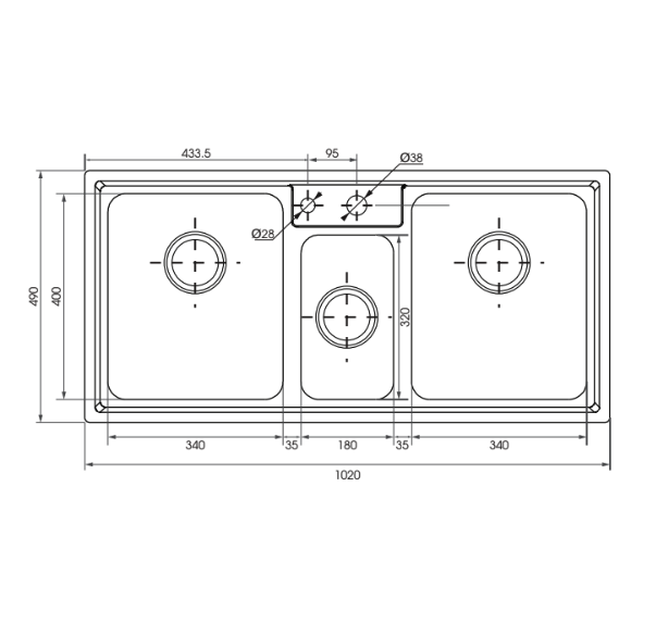 Chậu rửa chén 3 hộc MOEN 22181