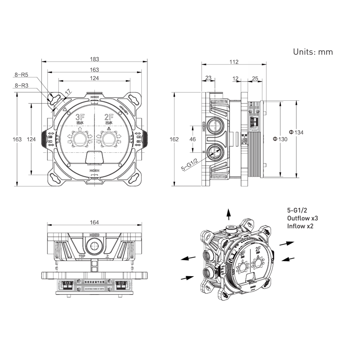 Hộp điều khiển âm tường đa năng MOEN UR4000