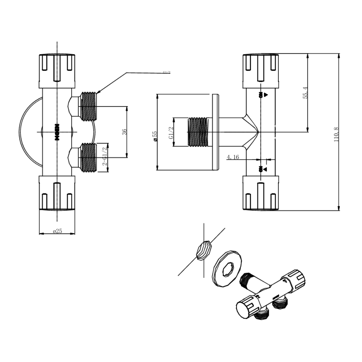 Van nước 2 chiều chữ T MOEN GN101333