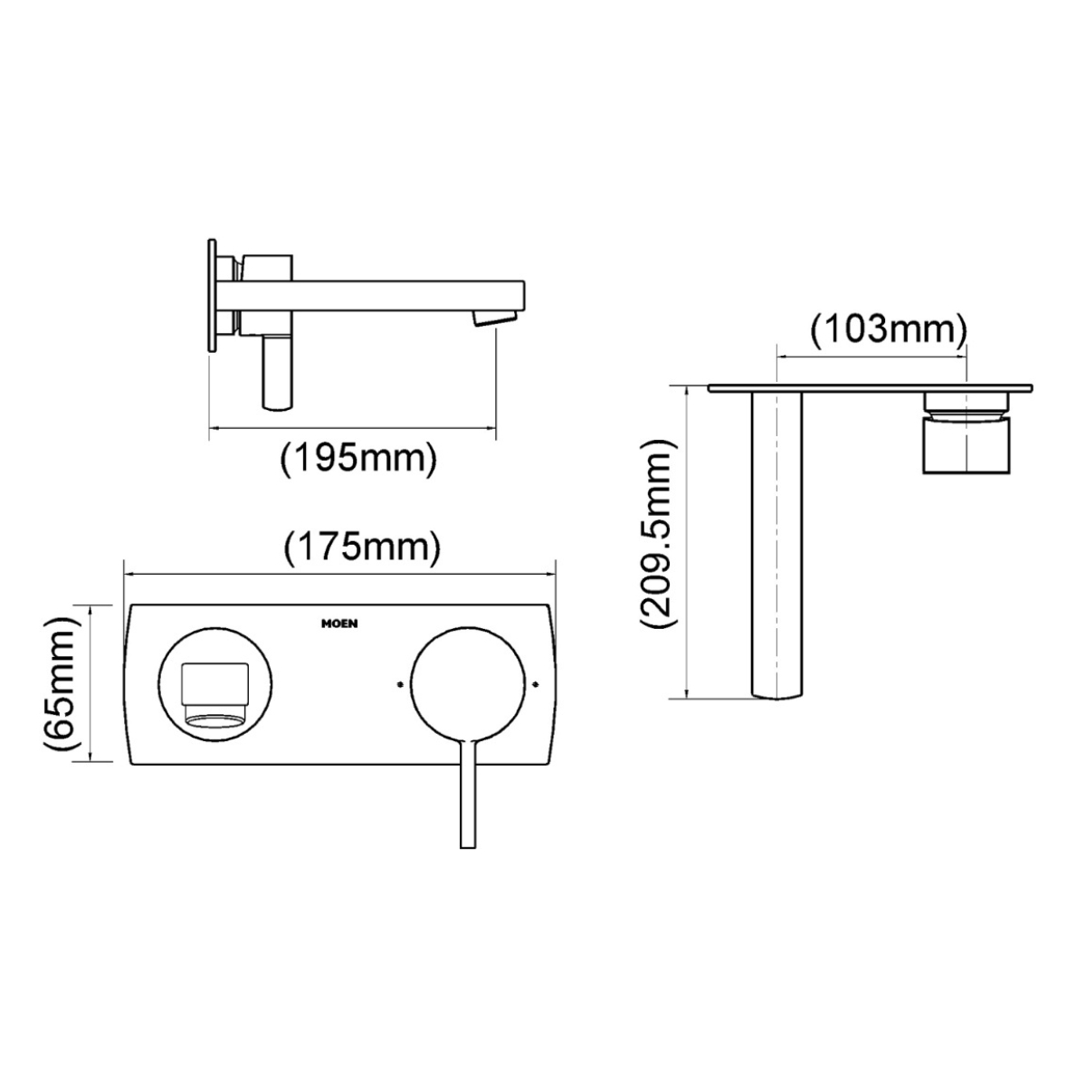 Vòi chậu âm tường nóng lạnh MOEN GN57139LBL