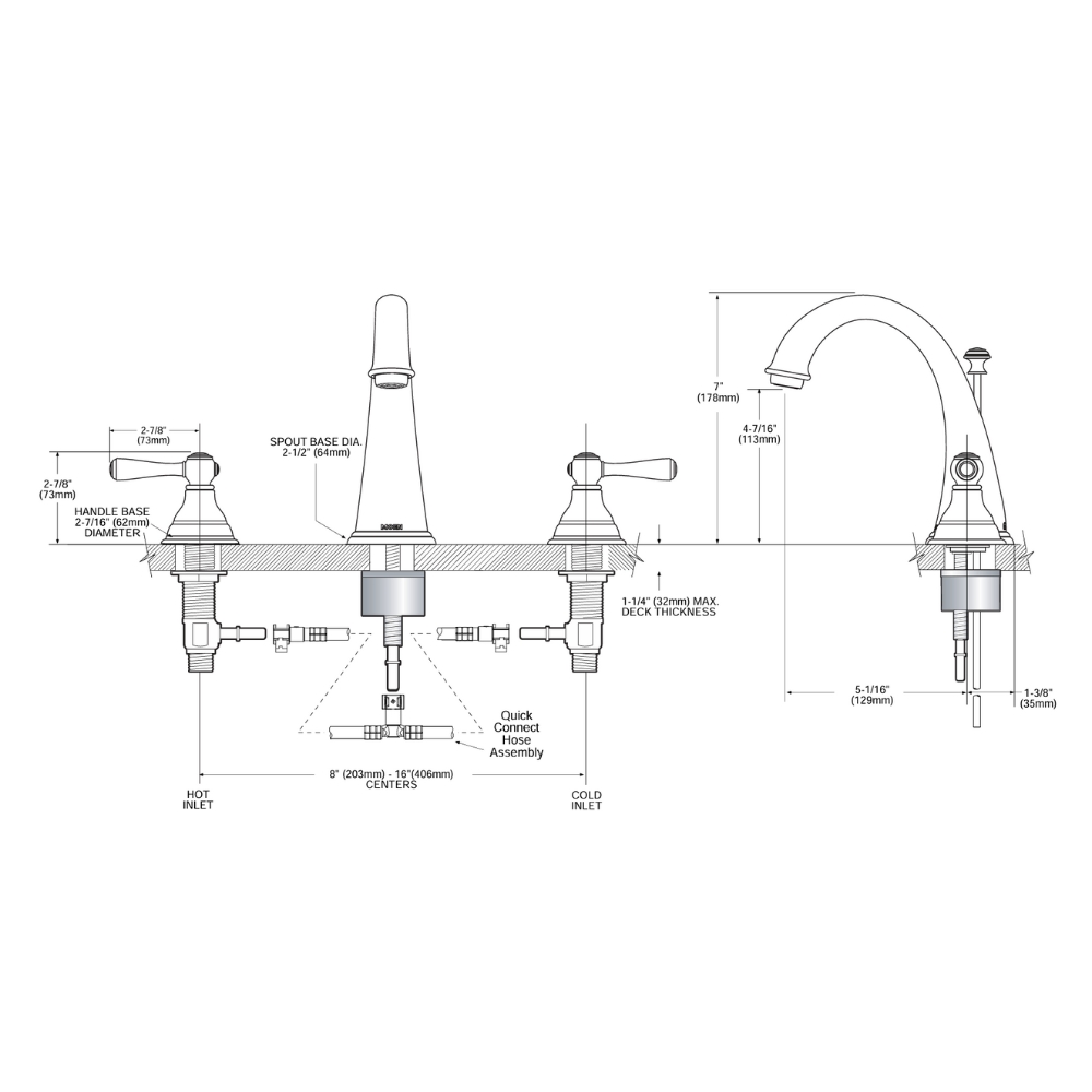 Bộ vòi lavabo nóng lạnh 3 lỗ MOEN Kingsley T6125