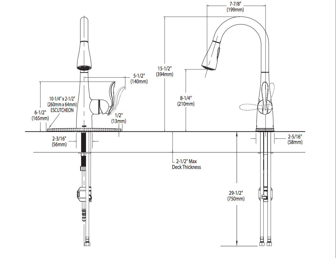 Bản vẽ kỹ thuật vòi rửa chén MOEN MCL7594C