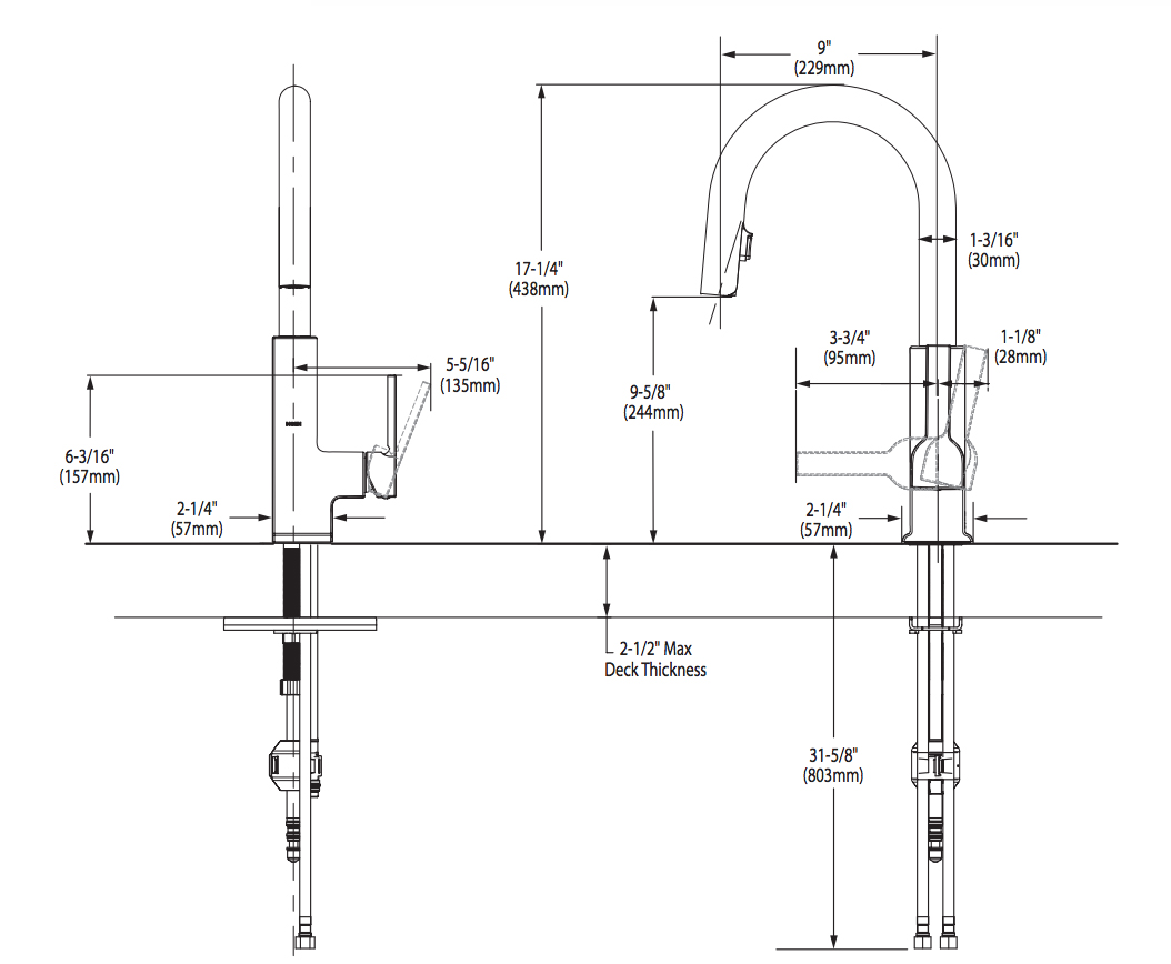 Bản vẽ kỹ thuật vòi rửa chén MOEN S72308BL