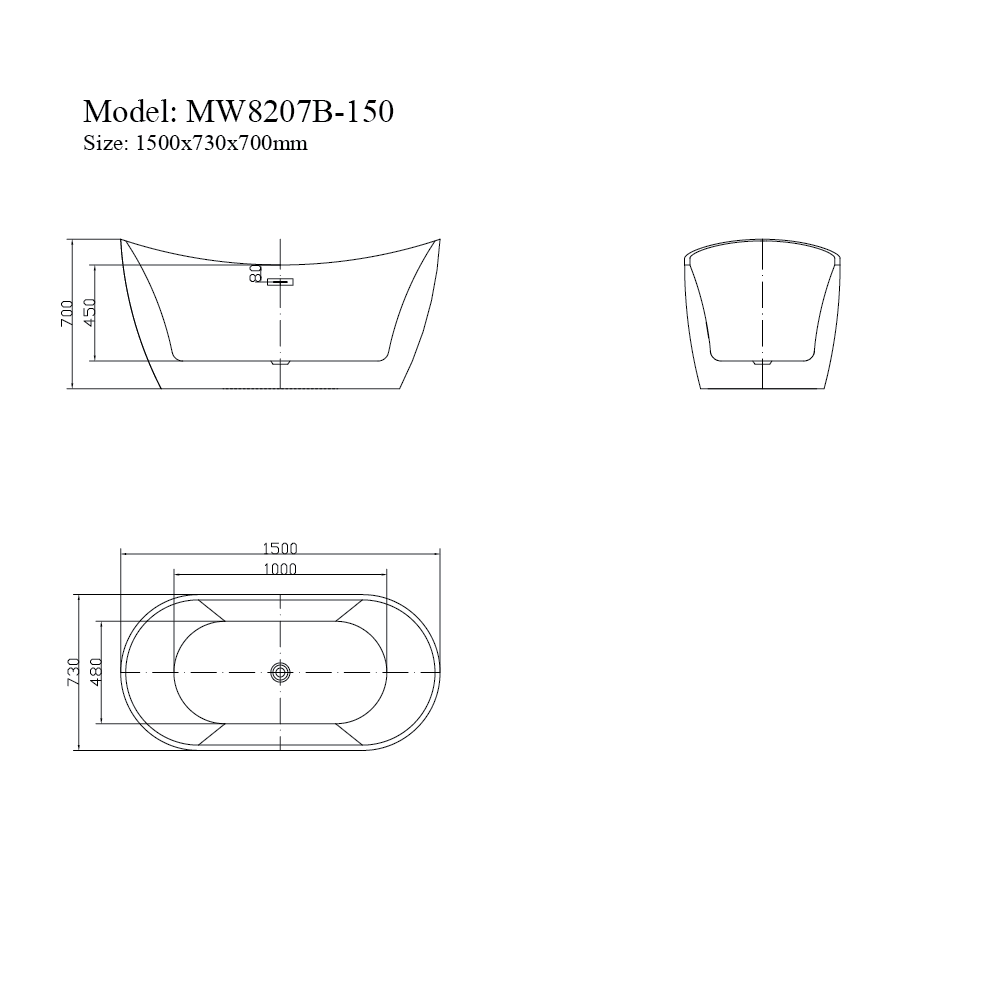 Bồn tắm đặt sàn 1.5m MOWOEN MW8207B-150