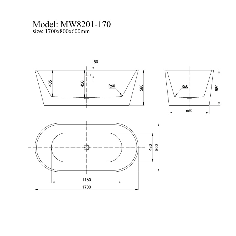 Bản Vẽ Kỹ Thuật Bồn Tắm Đặt Sàn MOWOEN MW8201-170