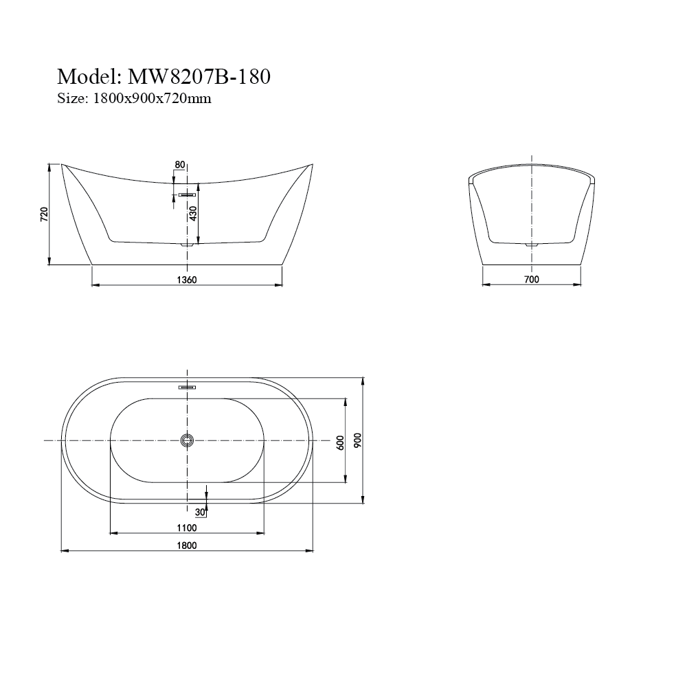 Bồn tắm đặt sàn 1.8m MOWOEN MW8207B-180