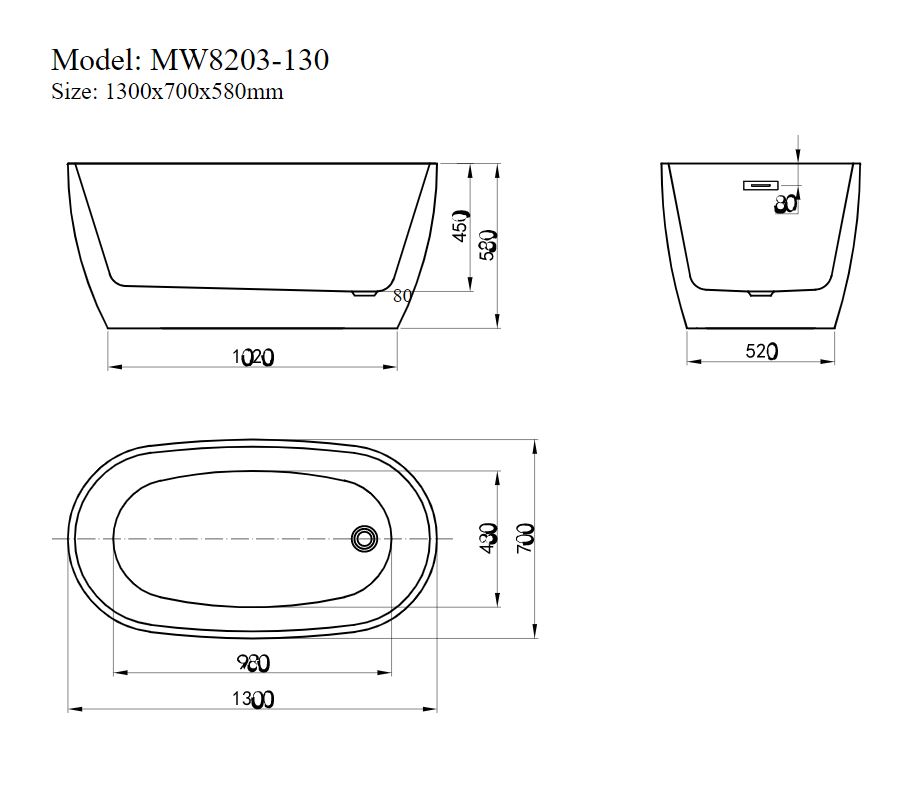 Bồn tắm đặt sàn 1.3m MOWOEN MW8203-130