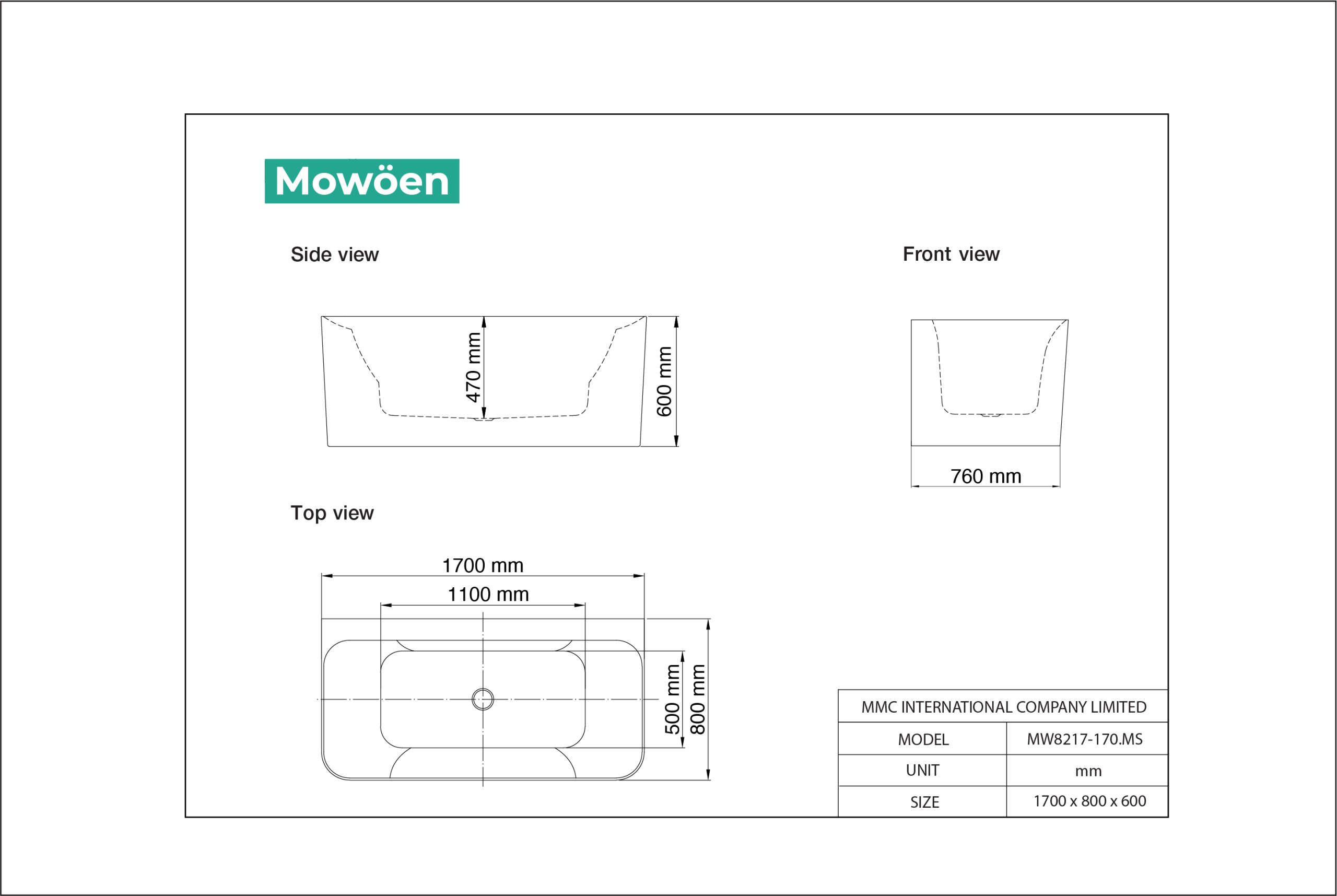 Bồn tắm đặt sàn massage 1.7m MOWOEN MW8217-170.MS